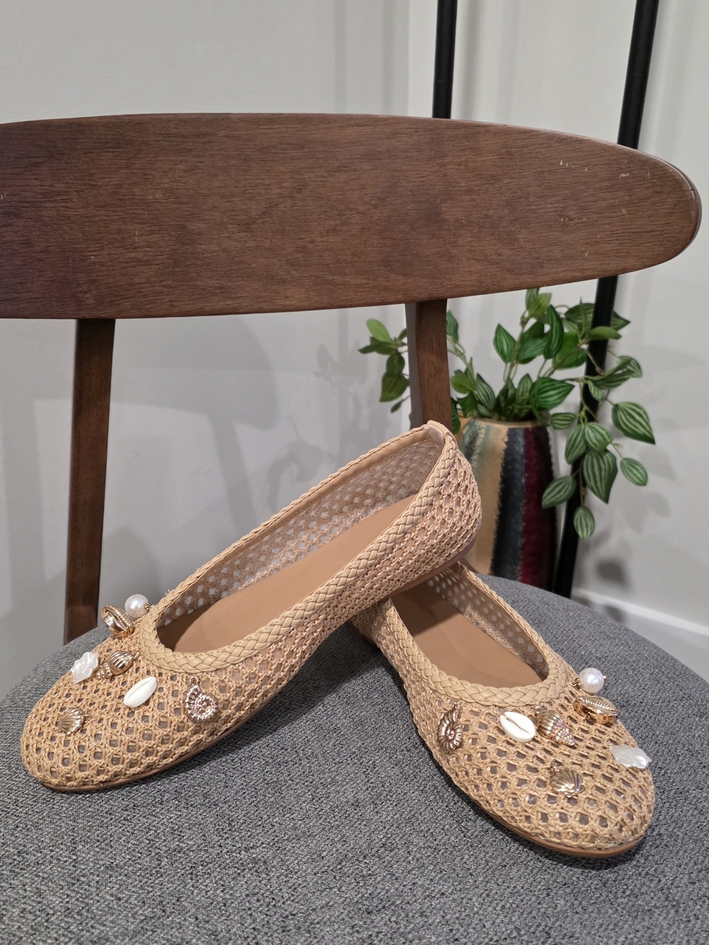 a new day Woven Embellished Flats in Beige